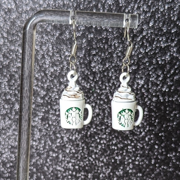 Coffee with whipped cream white drop earrings - Picture 5 of 7